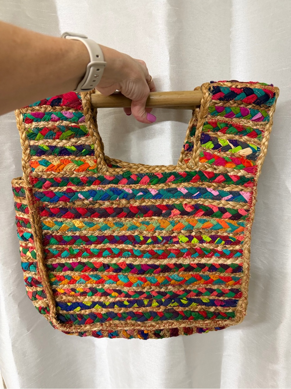 Colorful Handwoven Multicolor Tote Bag with Natural Trim - Picture 2 of 5
